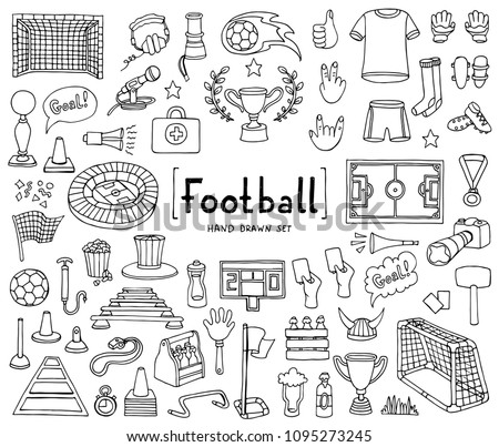 Vector Set With Hand Drawn Isolated Doodles On The Theme Of Football Soccer White