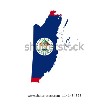 Belize Flag Country Map Shaped Illustration 