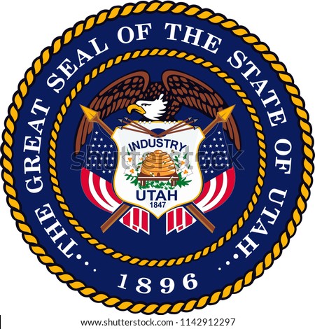 Utah State Flag Seal Love Heart United States America American Illustration