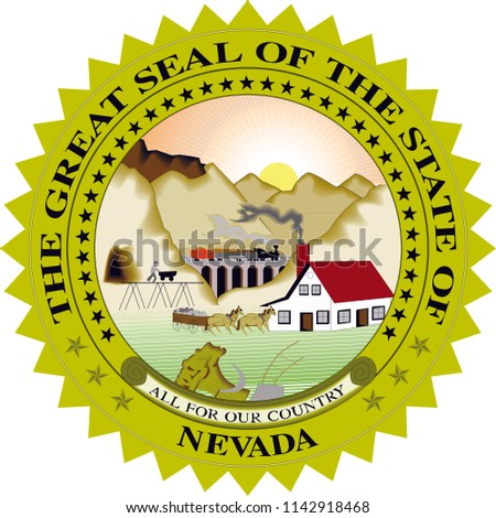 Nevada State Flag Seal Love Heart United States America American Illustration