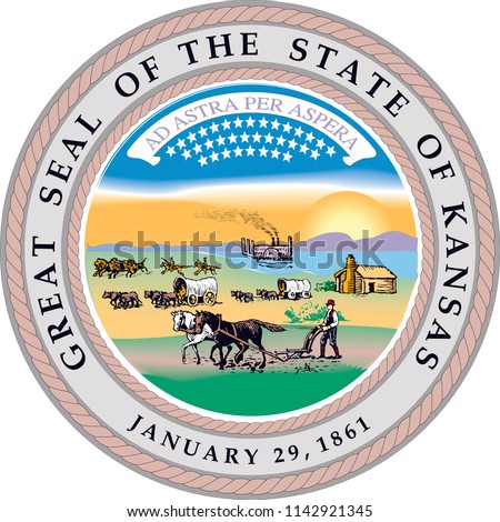 Kansas State Flag Seal Love Heart United States America American Illustration