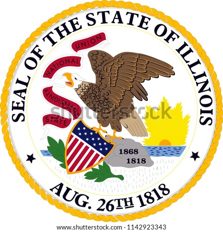 Illinois State Flag Seal Love Heart United States America American Illustration
