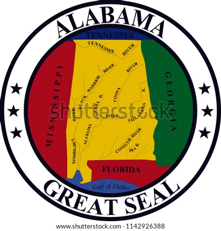Alabama State Flag Seal Love Heart United States America American Illustration