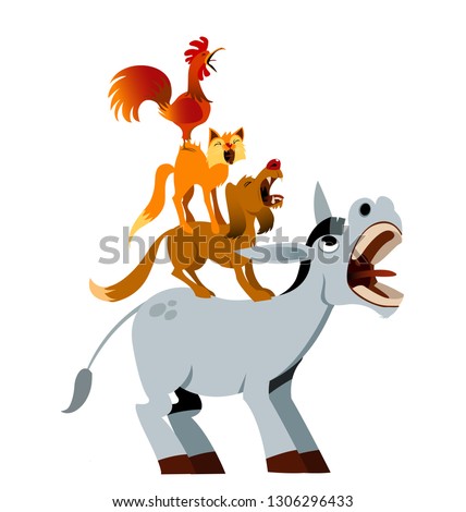 Bremen town musicians. Vector illustration isolated on white background. For Children Books, Magazines, Web Pages, Blogs.