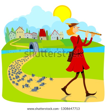 Pied Piper of Hamelin Vectoral Illustration. Children Books, Maagazines, Web Pages, Blogs.