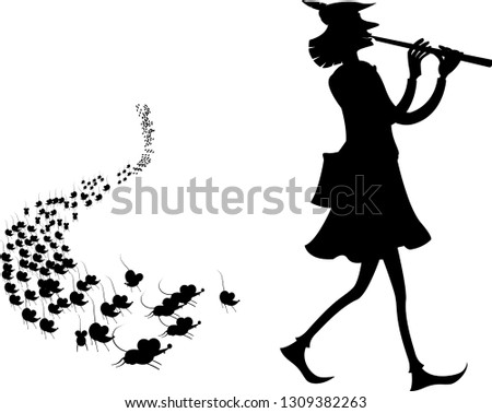 Pied Piper of Hamelin Vectoral Illustration-Silhouette. White Background Isolated. Children Books, Maagazines, Web Pages, Blogs.