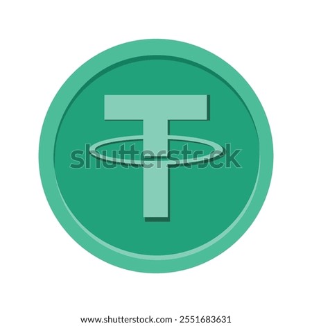 Tether (USDT) coin in vibrant green tones illustration on white isolated background. Innovative element of cryptocurrency blockchain technology. For crypto logo, icon, emblem design.