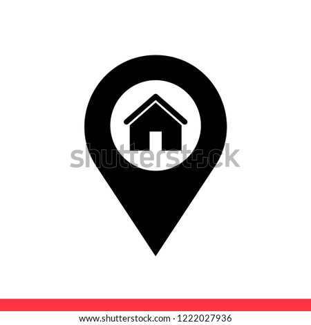 Map pin in home icon vector, house symbol. Simple, flat design for web or mobile app