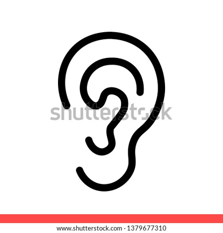 Ear vector icon, hearing symbol. Simple, flat design for web or mobile app