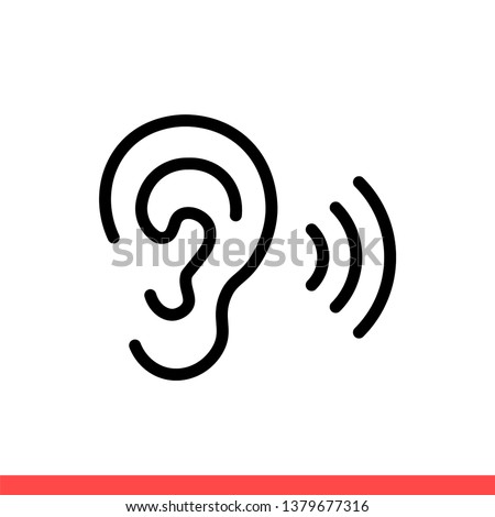 Ear vector icon, hearing symbol. Simple, flat design for web or mobile app