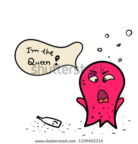 Cute cartoon drunk pink monster swears 