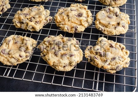 Similar – Image, Stock Photo Yummy cookies with chocolate chips and milk