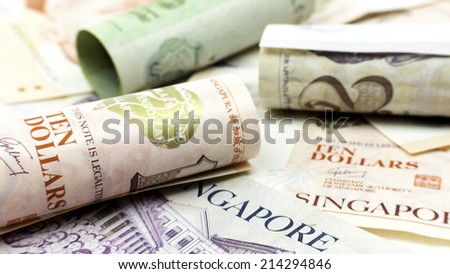 Singapore Dollars Cash Paper Bank Note. Asian country monetary currency.
