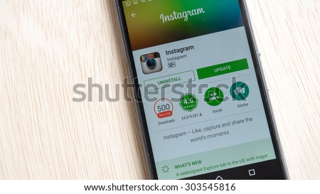 Petaling Jaya, Malaysia - Aug 6, 2015: Instagram mobile app in Google Play Store on mobile phone. Instagram is an online mobile photo-sharing, video-sharing and social networking service.