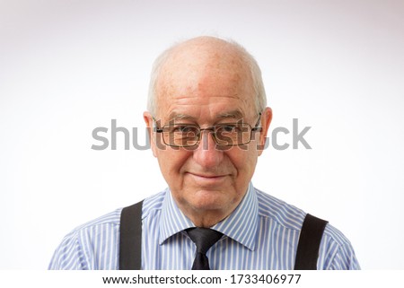 Similar – Image, Stock Photo Portrait of very old farmer with straw hat explaining life in front of a red tractor.