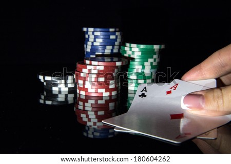 Multicolored casino chips for playing poker