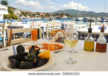 seafood dinner in a Greece resort