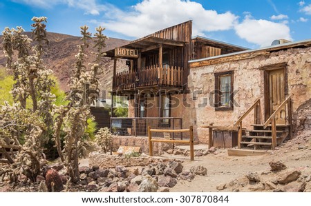 MAY 23. 2015- Old hotel in Calico, CA, USA: Calico is a ghost town in San Bernardino County, California, United States. Was founded in 1881 as a silver mining town. Now it is a county park.
