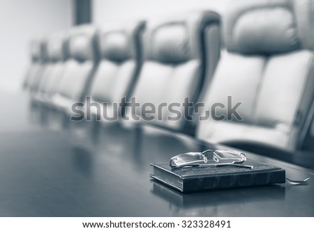 Conference room before meeting, blue toning