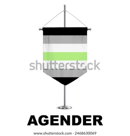 Agender Pride Medieval Vertical Flag Vector - Symbol of Gender Diversity with its unique grayscale palette and vibrant green accent. Perfect for inclusivity campaigns and awareness events.