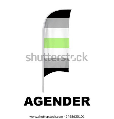 Agender Pride Curved Vertical Flag Vector - Symbol of Gender Diversity with its unique grayscale palette and vibrant green accent. Perfect for inclusivity campaigns and awareness events.