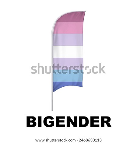 Bigender Pride Curved Vertical Flag Vector - Symbol of Gender Diversity with its unique grayscale palette and vibrant green accent. Perfect for inclusivity campaigns and awareness events.