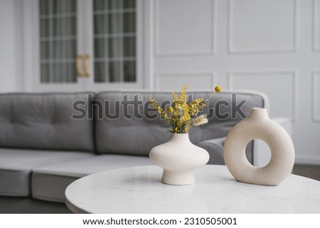 Image, Stock Photo flower vase and coffee cup on the balcony