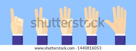 Businessman hand sign counting from one to five. Communication gestures set. Vector illustration 