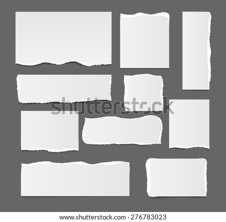 White blank ripped paper template isolated, vector illustration. Square, rectangular design paper elements, vector illustration.  Template for your text