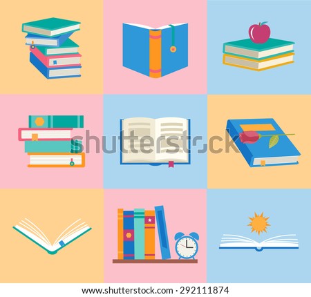 Books icons set. Knowledge concept, vector illustration. Infographics design elements.