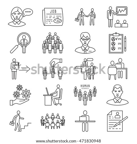 Human resources and management line icons set, vector illustration. Hiring and  dismissal, team building and negotiations. Business presentation 