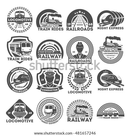 Train  or railroad logo, signs and symbols. Railway, train emblems and badges collection. Black retro logo design