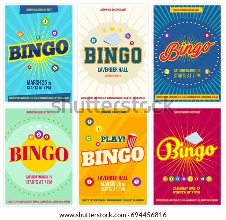 Bingo lottery posters set. Background game templates with balls for invitations, cards, ad and more. Retro. Vector
