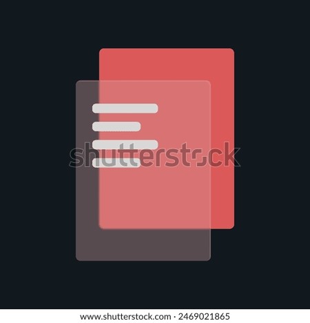 Document inside the envelope on a dark background. Glass morphism illustration or icon for business and office illustration night mode.