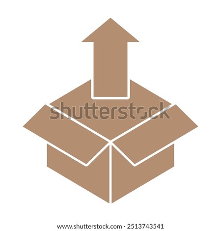 Open box symbol with an upward arrow, indicating unpacking or removal of contents. Ideal for logistics and shipping contexts