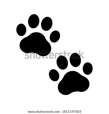 Paw prints. Icon dog puppy and cat. Footprint pet. Foot puppy isolated on white background. Black silhouette paw. Cute shape paw print. Walk pets for design . Animal paw track. Trace walks. Vector