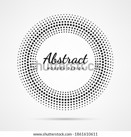 Circular dot frame. Circle border with effect halftone. Modern faded ring. Semitone shape round. Point sphere boarder. Dotted geometric pattern. Graphic small dots element for design prints. Vector