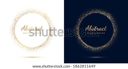 Circle gold frame. Luxury golden circular border with effect grunge. Elegant sphere boarder. Modern ring. Shape round pattern. Delicate graphic element for design greeting wedding, prints. Vector