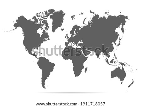 Map world. Worldwide globe. Worldmap global. Grey continents. Simple flat gray silhouette map world. Planet earth. Editable continents for travel design. Geography map world. Illustration