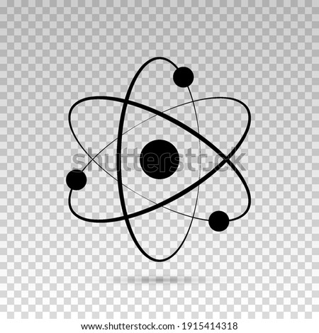 Atom. Vector icon atom. Logo atomic neutron isolated on transparent background. Nuclear atom. Icon nucleus. Orbit spin. Proton core symbol. Graphic sign atom. Science design. Molecule model. Chemistry