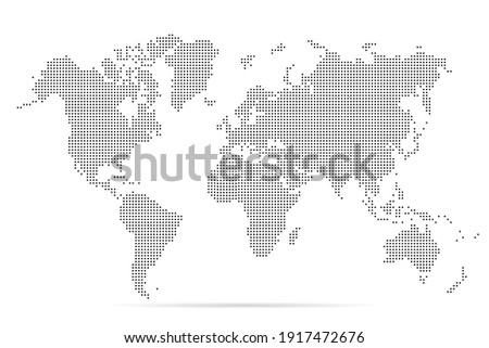 World map. Simple flat dot. Worldmap dotted global. Globe point. World maps circle. Worldwide continents isolated on white background. Silhouette pixel center. Pixels design. Halftone dots. Vector