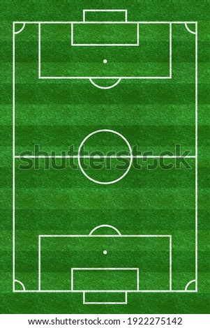 Soccer field. Football stadium. Vertical background of green grass painted with line. Sport play. Overhead view. Pitch green. Ground pattern texture. Playground top plan. Fotball court. Vector