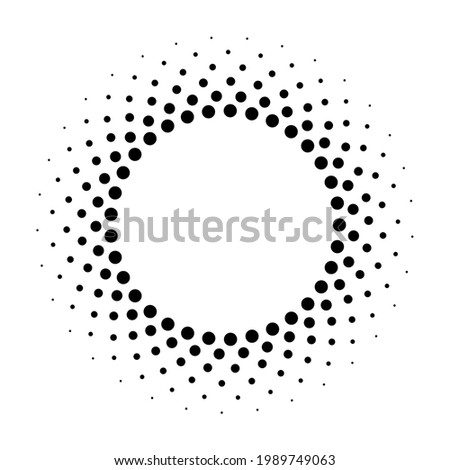 Circle fade dot. Effect halftone dots. Frame focus. Futuristic ring. Border radiant. Modern abstract circle patern. Semitone digital round. Circular radial boarder isolated on white background. Vector