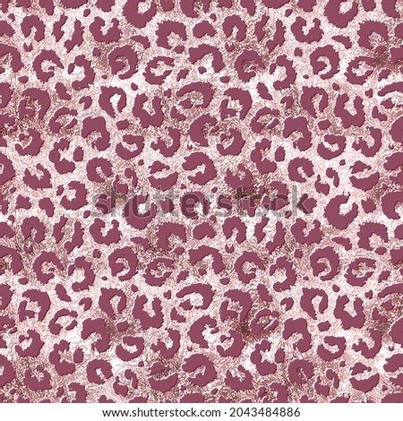 Skin seamless pattern. Skin animal leopard, jaguar, cheetah, panther or tiger printed. Repeated rose gold texture. Foil effect. Repeating background for design print. Spot patern printing. Vector