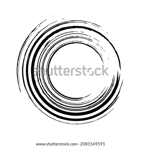 Brush circle. Round spiral. Waves cycle. Circular pattern. Black frames on white background. Rotate ring. Circe line. Border ripple spin. Abstract faded boarder. Arc radial shape. Swirl patern. Vector