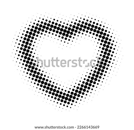 Heart shape. Black faded heart silhouette isolated on white background. Modern fade halftone frame. Fades element for design prints. Contemporary fading border. Mark fadew figure. Vector illustration