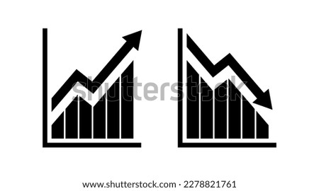 Chart graph. Black Icon growth and downward with arrow isolated on background. Hologram positive, fall percentage. Design business concept direction growth, recession. Analysis. Vector illustration