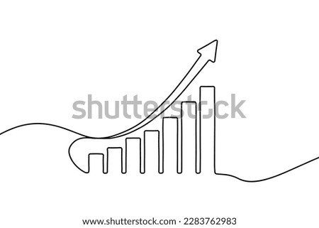 Chart graph with arrow. Black Icon continuous line isolated on white background. Hand drawn hologram positive percentage. Hands growth direction concept for design business print. Vector illustration