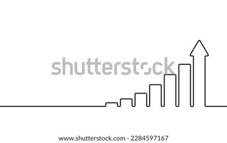 Chart graph with arrow. Black Icon continuous line isolated on white background. Hand drawn hologram positive percentage. Hands growth direction concept for design business print. Vector illustration