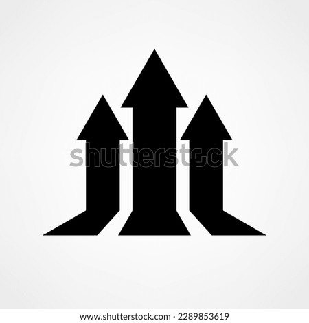 Growth arrow up. Grow upward chart icon. Black sign concept leadership isolated on white background. Design business print. Three increase arrows graphic. Growing trend success. Vector illustration